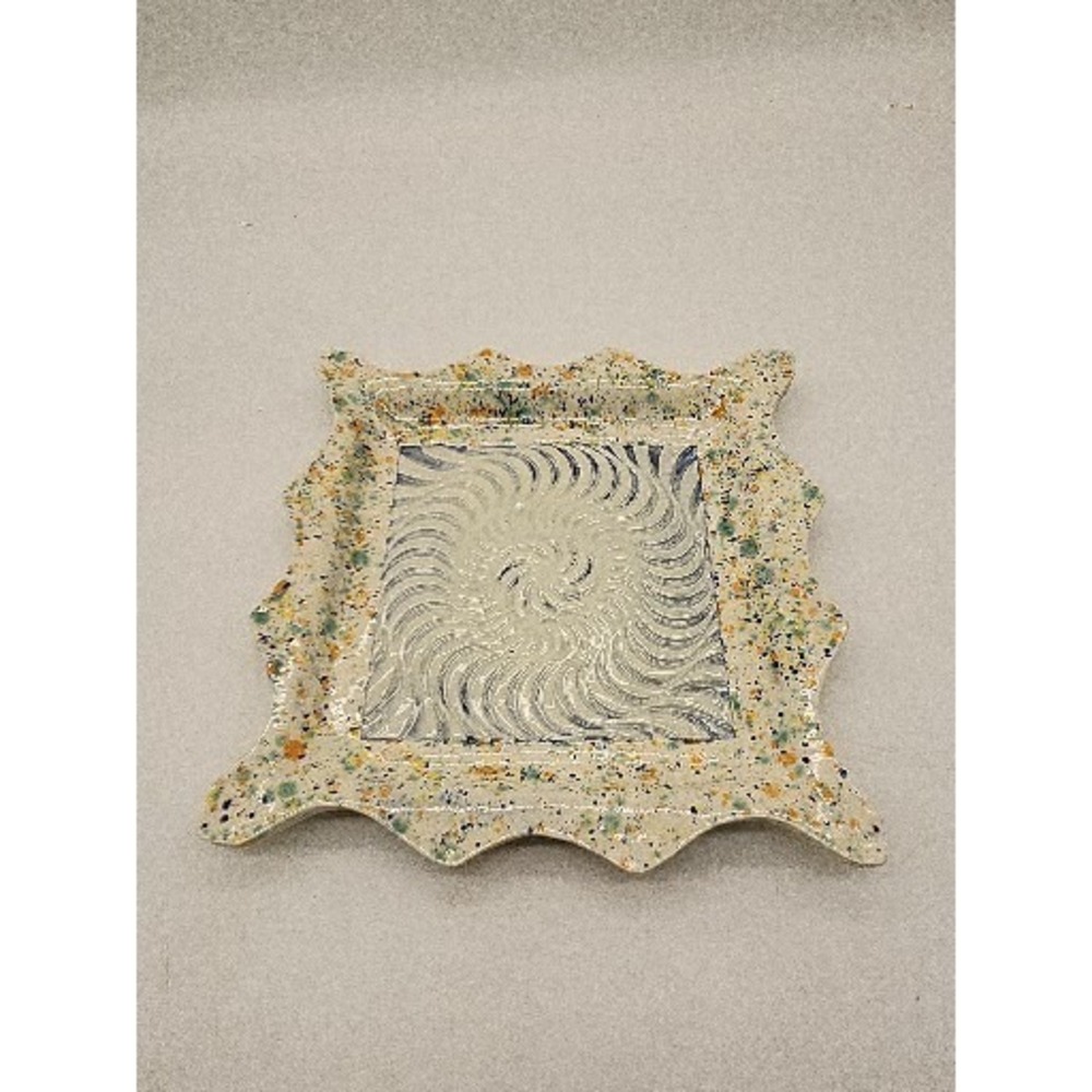 VINTAGE RETRO MC DESIGN FUNKY Splash Wave Edges Platter Serving Dish Speckled